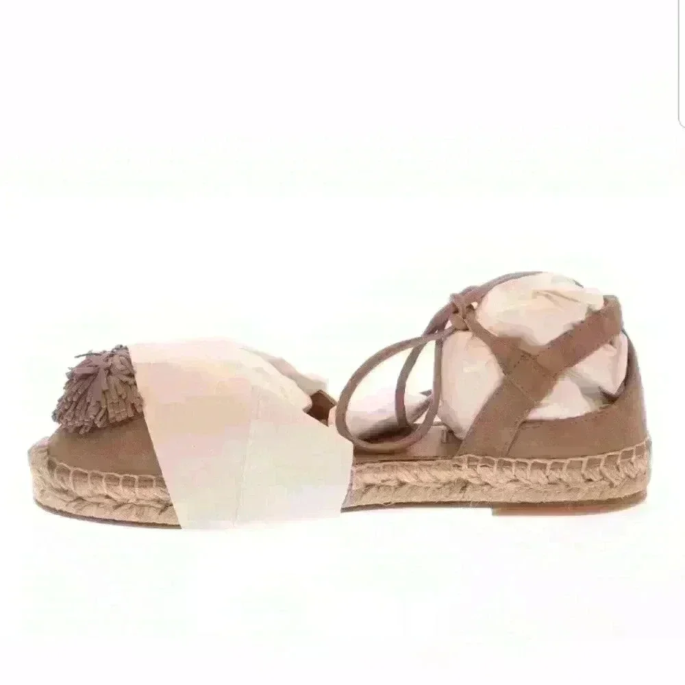 NIB Aquazzura Sunshine Pom-Pom Latte Suede Espadri - Picture 3 of 8